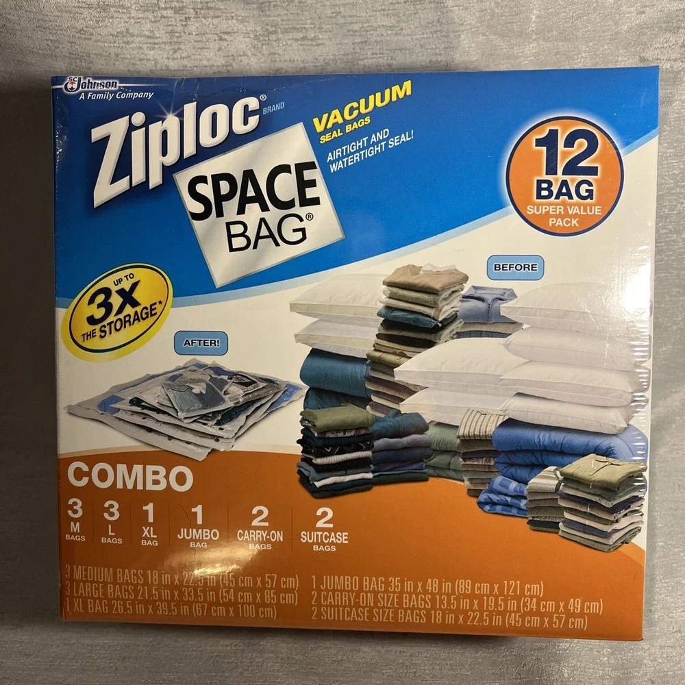 NEW Ziploc Space Bag Combo 12 Value Pack Vacuum Seal Air & Water Tight Storage